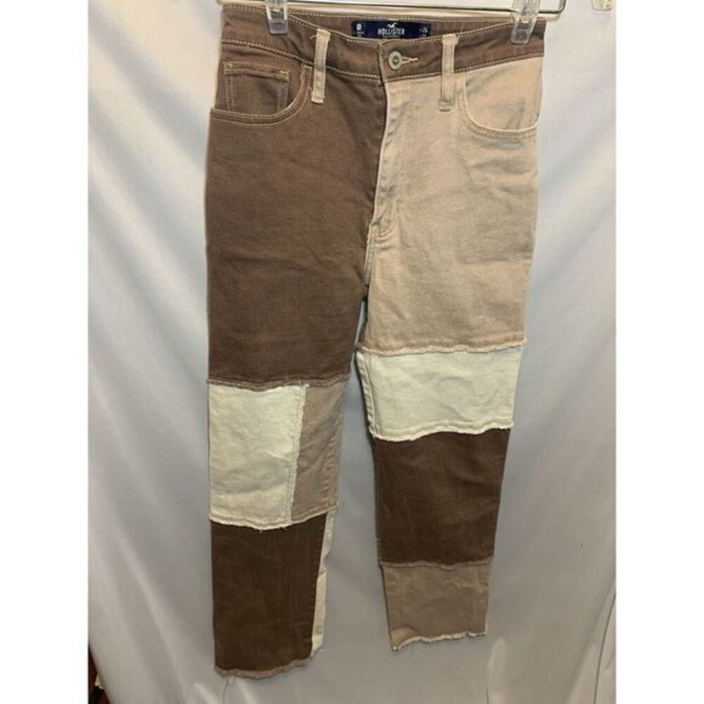 Women's 24x31 Hollister‎ Brown Patchwork Jeans Y2K Ultra High Rise Dad Jeans
